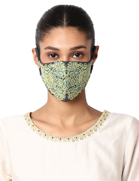 Pithani Mask | Grey Cotton Mask With Ikat Embroidery | Untung