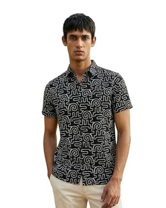 SUPREME STITCH Men's Half Sleeve All Over Embroidered Shirt Spread ...