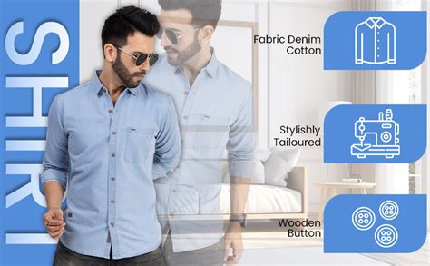 D... finish Men Cotton Icecwash Denim Casual Full Sleeve Slim Fit Shirt ...