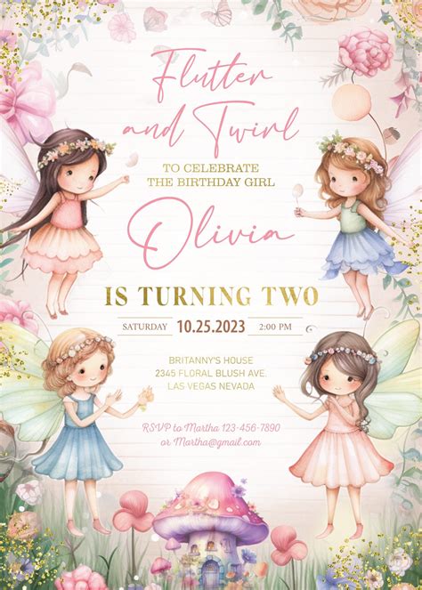 Editable Fairy Birthday Invitation Fairy Party Invite Birthday Theme Magical Birthday Princess ...