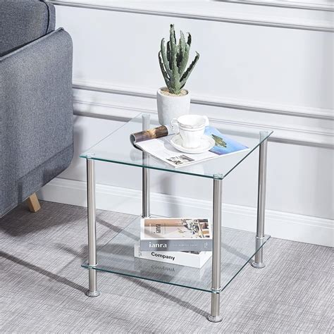 paonne Square Glass End Table Living Room Small Side Table Square Glass ...
