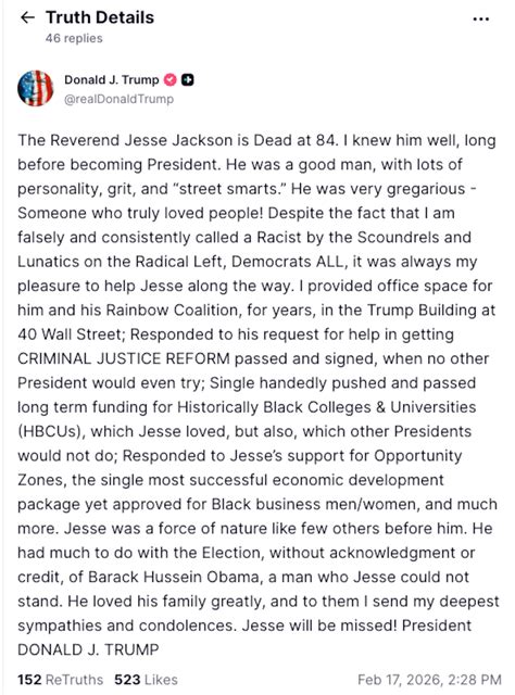 President Donald Trump Exploits Jesse Jackson’s Death to Take Petty ...