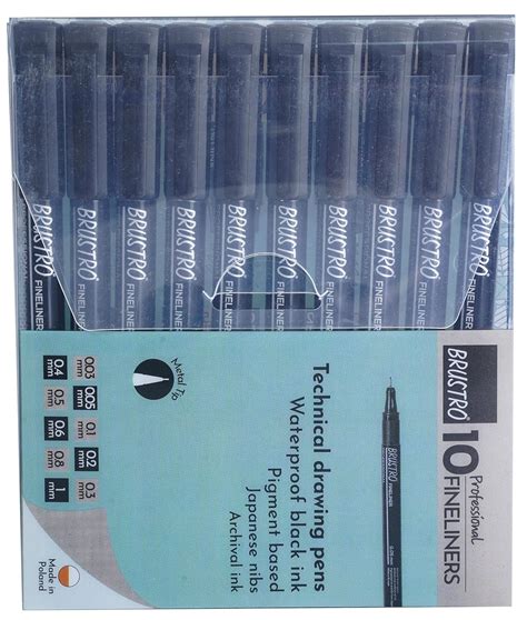 BRUSTRO Professional Pigment Based Fineliner Pen | Black | Set of 10 ...