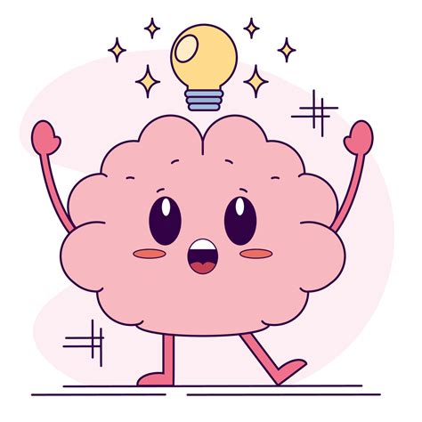 Isolated cute happy brain cartoon character with an idea Vector ...