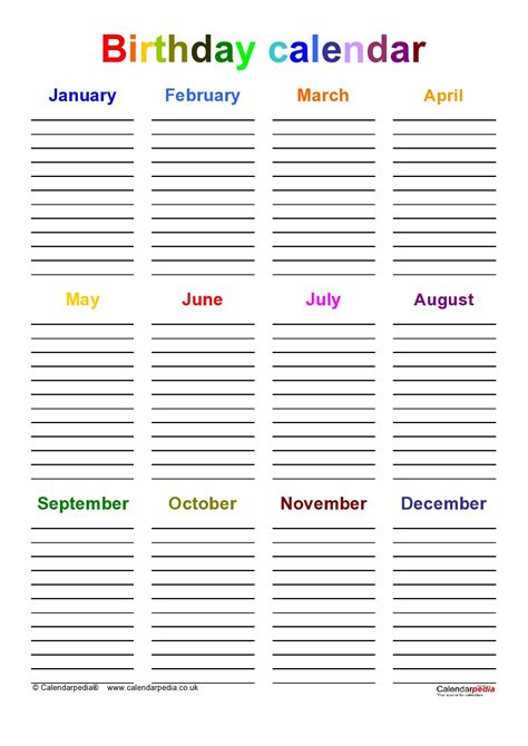 Editable Office Birthday Calendar Template