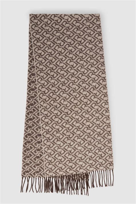 Reiss Logo-Jacquard Scarf With Wool in Dark Brown/ Off White - REISS ...