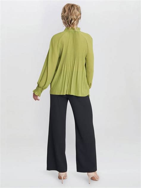 Gina Bacconi Delphine Pleat Frill Neck Blouse, Lime
