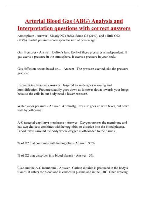 Arterial Blood Gas (ABG) Analysis and Interpretation questions with ...