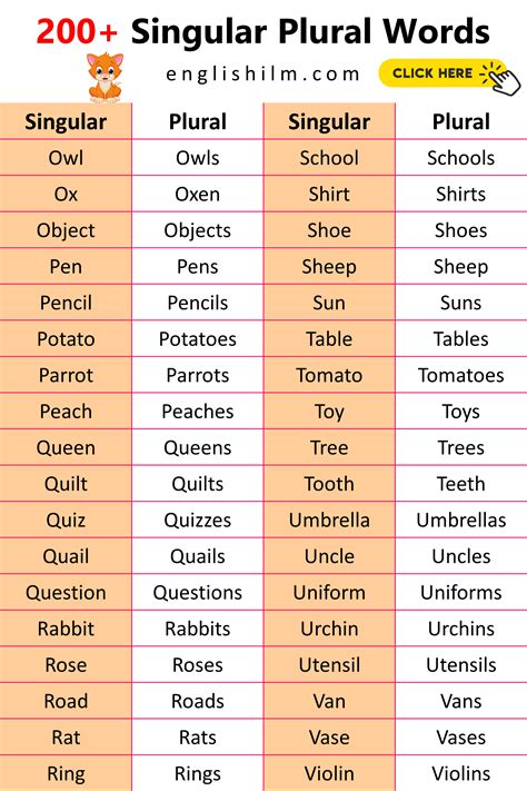 200+ Singular and Plural Words Examples • Englishilm