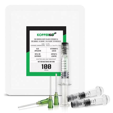 Kopperko 100 Pack Borosilicate Glass Luer Lock Syringe - 1ml Capacity ...
