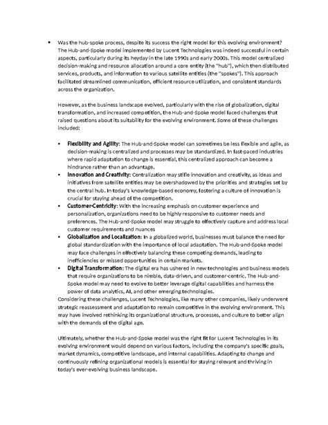 Lucent Technologies - This model centralized decision-making and ...