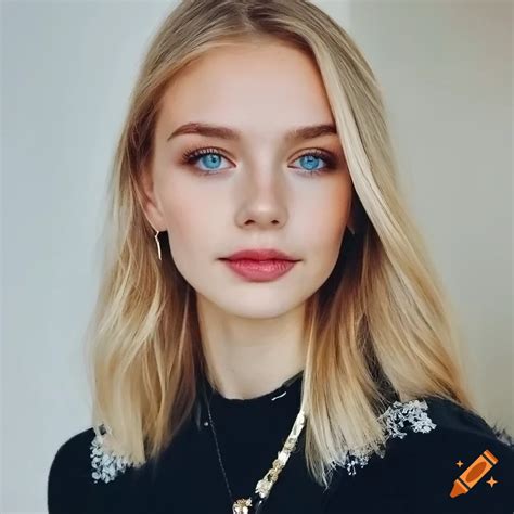 Realistic portrait of a friendly girl with pale blonde hair on Craiyon