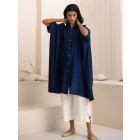 Navy Blue Lace Work Dola Silk Kurta with Pants - Set of 2