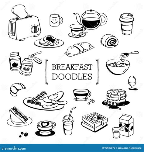 Breakfast Menu Doodle, Hand Drawing Styles of Breakfast Menu Stock Vector - Illustration of icon ...