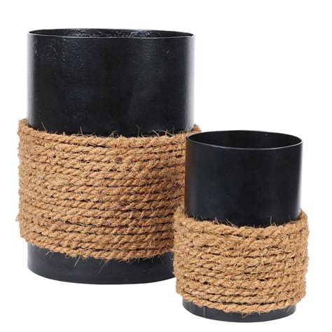 Charcoal Black Jute Finish Metal Planter Set of 2 | myBageecha