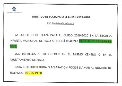 SOLICITUD DE PLAZA PARA EL CURSO 2019-2020 PARA LA ESCUELA INFANTIL.