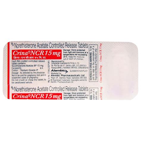 Crina-NCR 15 mg Tablet 5's Price, Uses, Side Effects, Composition ...