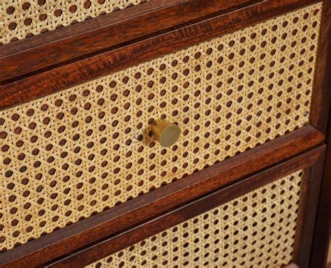 Boston Solid Wood Rattan Cane Chest of Drawer Five Drawer