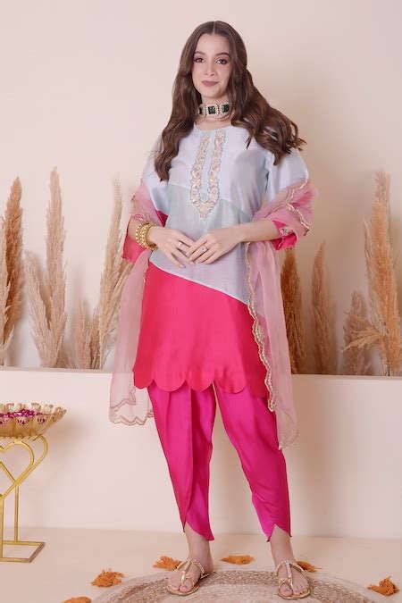 Buy Multi Color Modal, Chanderi Silk, Satin, Zari Cutwork Kurta Dhoti ...