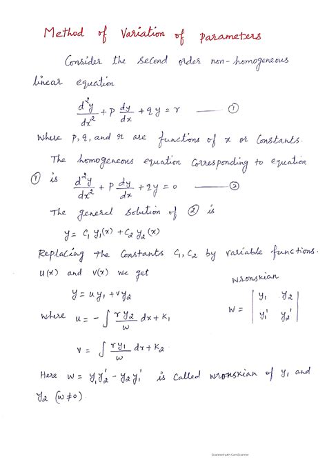 Image result for First Order Linear Variation of Parameters