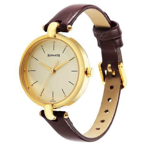 Buy Online Sonata Gold Edit Champagne Dial Women Watch With Leather ...