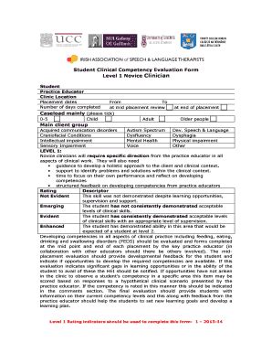 Fillable Online tcd Student Clinical Competency Form level 1 2013-14doc ...