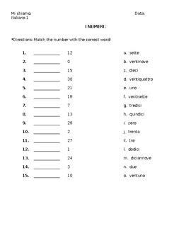 Image result for Italian Worksheets Numbers