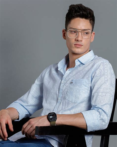 IDENTITI Men Slim Fit Regular Collar Printed Shirt In Blue