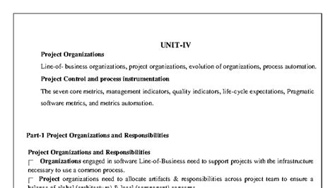 SPPM-Unit-4: Project Organizations & Management Metrics Overview - Studocu
