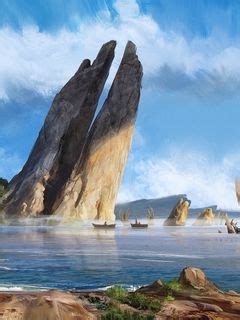 Download wallpaper 240x320 sea, rocks, boats, coast, art old mobile ...