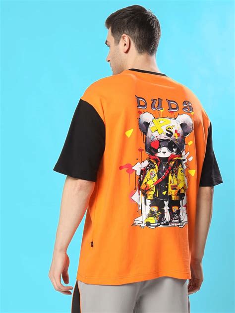 COOL TEDDY OVERSIZED T-SHIRT ORANGE BLACK | Buy Online at Wearduds India