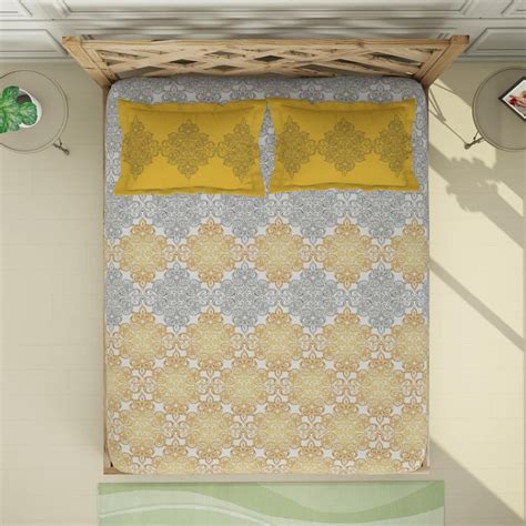 Buy SPACES Atrium-Gold Printed Double Bedsheet Set-3Pcs from Spaces at ...