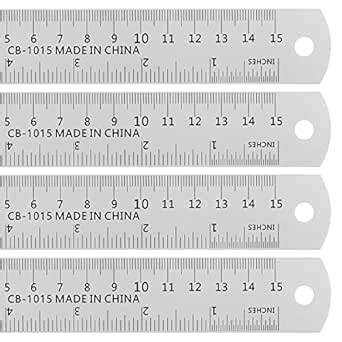 HARFINGTON 4pcs Stainless Steel Ruler 6 Inch 15cm Metric English Ruler ...
