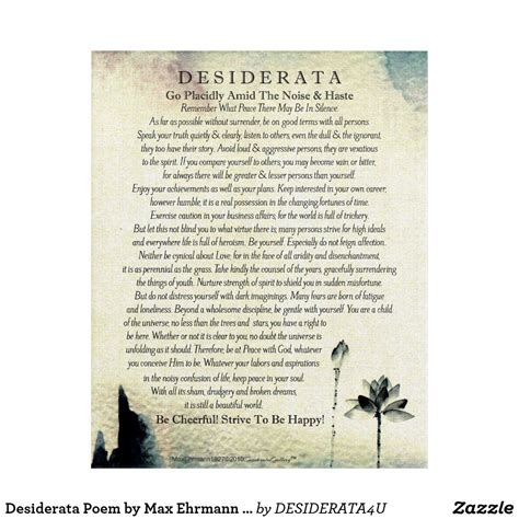 Desiderata Poem by Max Ehrmann Watercolor Lotus Acrylic Print