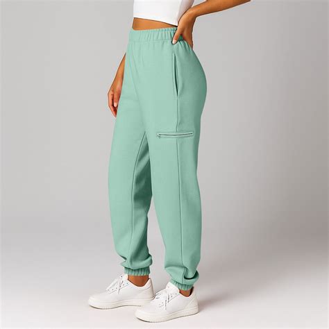 2025 Mint Green Sweatpants Women with Zipper Pockets, Plus Size High ...