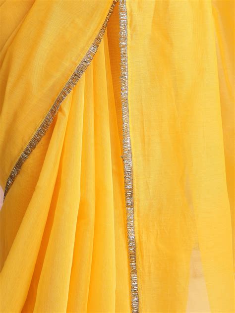 Yellow Cotton Chanderi Saree with Gold Border