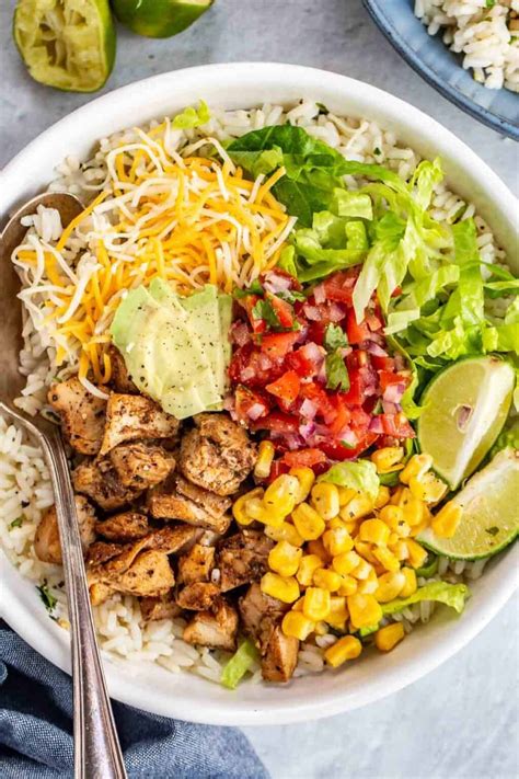 A hearty chicken chipotle bowl loaded with cilantro lime rice and other ...