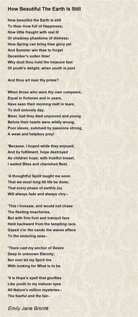 How Beautiful The Earth Is Still Poem by Emily Jane Brontë