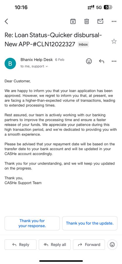 [Resolved] Cashe — Delay in loan disbursement - 4052967