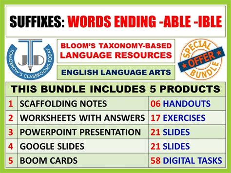 SUFFIXES - WORDS ENDING -ABLE AND -IBLE: BUNDLE | Teaching Resources