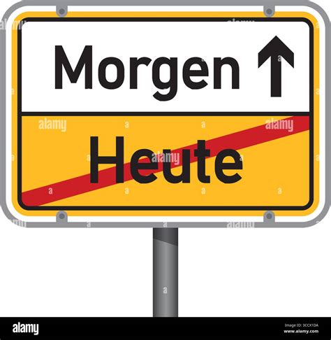 yellow traffic sign with german words tomorrow and today isolated ...