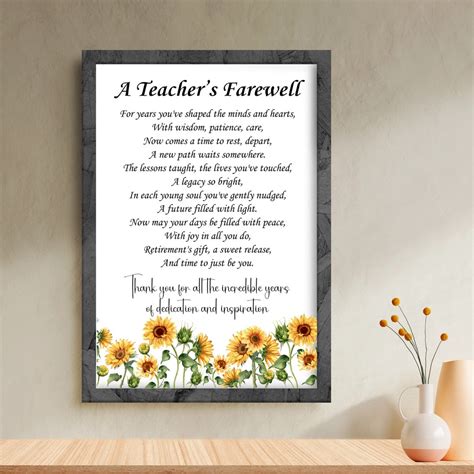 Teacher Retirement Poem, Teacher Goodbye Poem, Teacher Farewell, Teacher Appreciation Gift ...