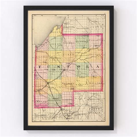 Tuscola County Map 1873, Vintage Tuscola County Map, Old Tuscola County ...