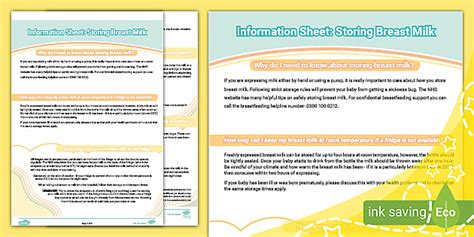 Information Sheet: Storing Breast Milk (teacher made)