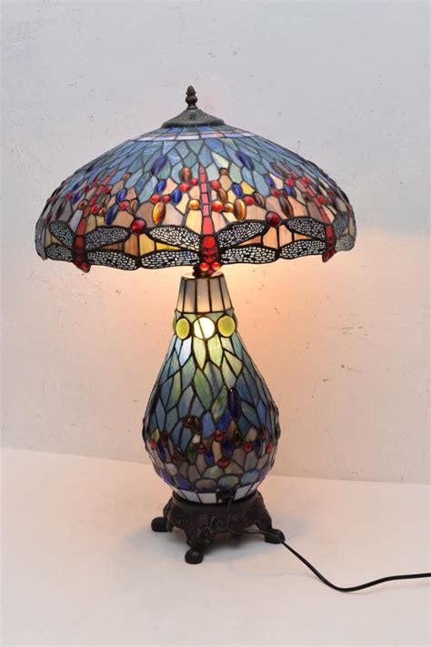 Blue Tiffany Style Lamp, Table Dragonfly Lamp, Flower Stained Glass ...