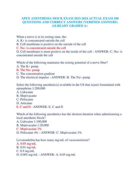 SOLUTION: Apex anesthesia mock exam 2023 - Studypool