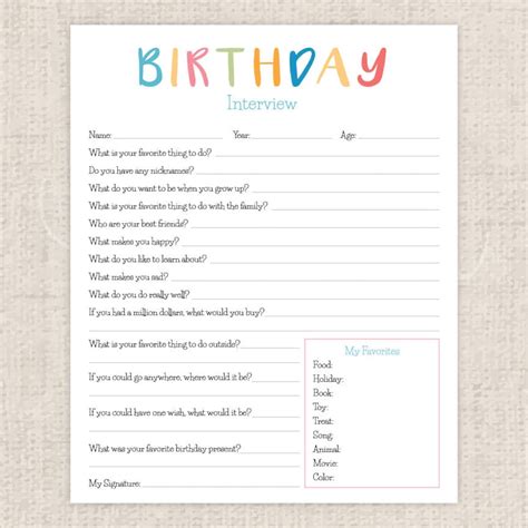 Birthday Interview Printable PDF - Etsy India
