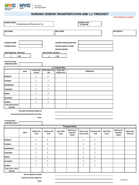 nursing vendor transportation and 1:1 timesheet - Fill Out, Sign ...