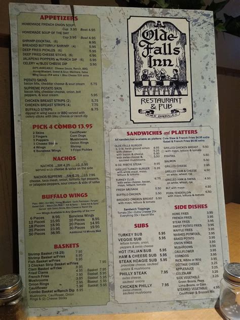 Menu at Olde Falls Inn pub & bar, Zanesville