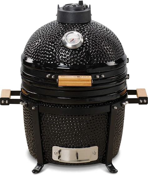 KAMADO BONO Ceramic BBQ Grill, 15" Minimo, Black I Kamado BBQ Charcoal ...